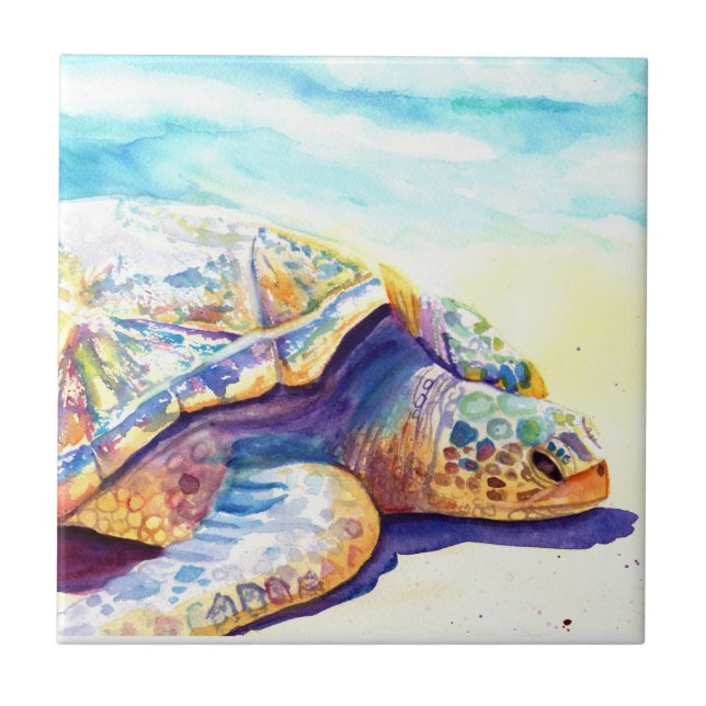Sunbathing Turtle 6 Ceramic Tile (Front)
