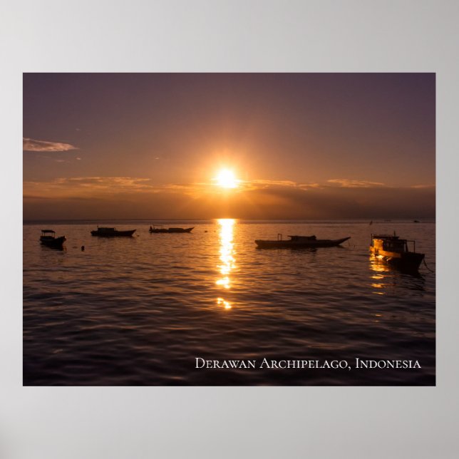 Sunbeam Sunset Rays Floating Boats Sea Twilight Poster (Front)