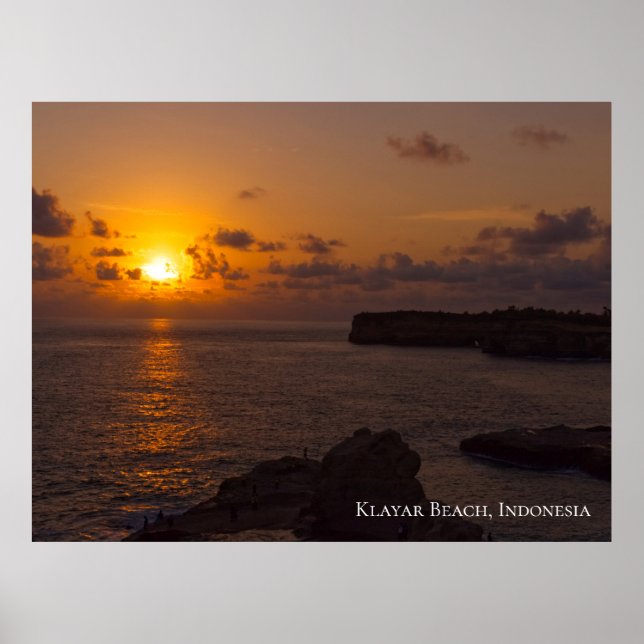 Sunbeam Sunset Sky Ocean Rocks Twilight Poster (Front)