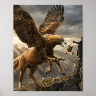 Sunbeams Above The Summit Fantasy Griffin Art Poster