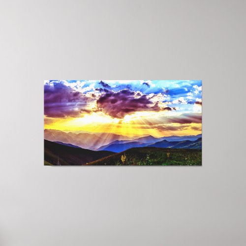 Sunbeams Mountains Photo Stretched Canvas Print