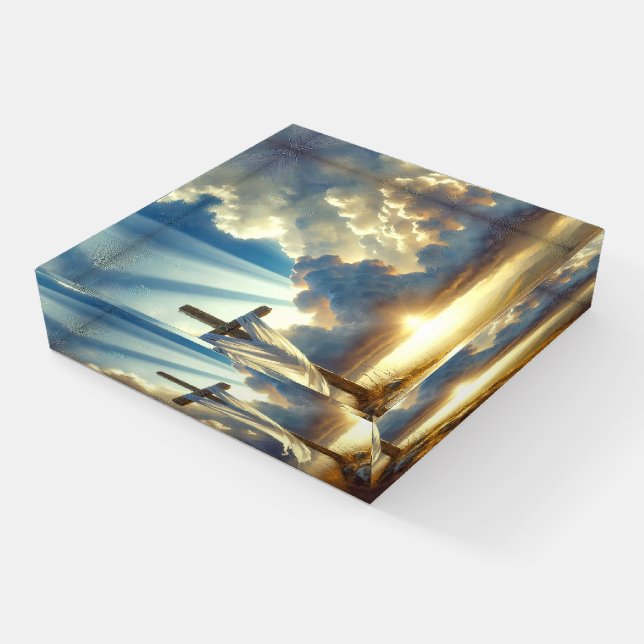 Sunbeams On Cross Paperweight (Angled)