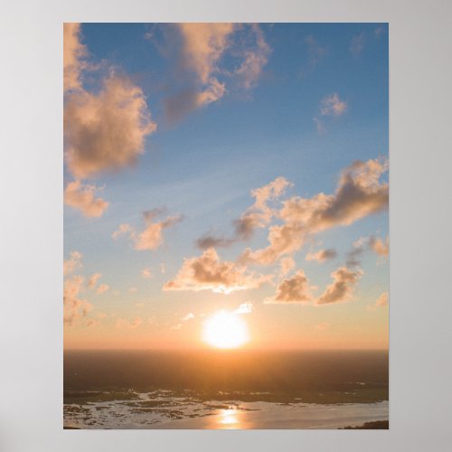 Sunbeams Sunrise Blue Sky Fluffy Clouds Image Poster