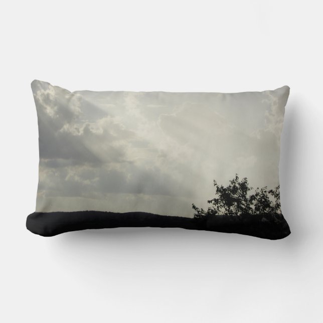 Sunbeams Through Clouds Gray White Landscape Lumbar Pillow (Front)