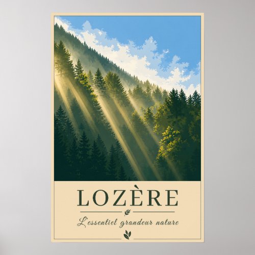 Sunbeams Through the Mountain Forest Poster