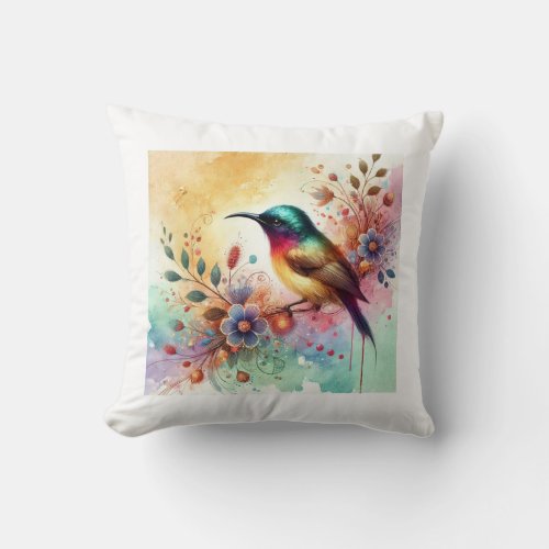 Sunbird in Watercolor 190624AREF110 _ Watercolor Throw Pillow