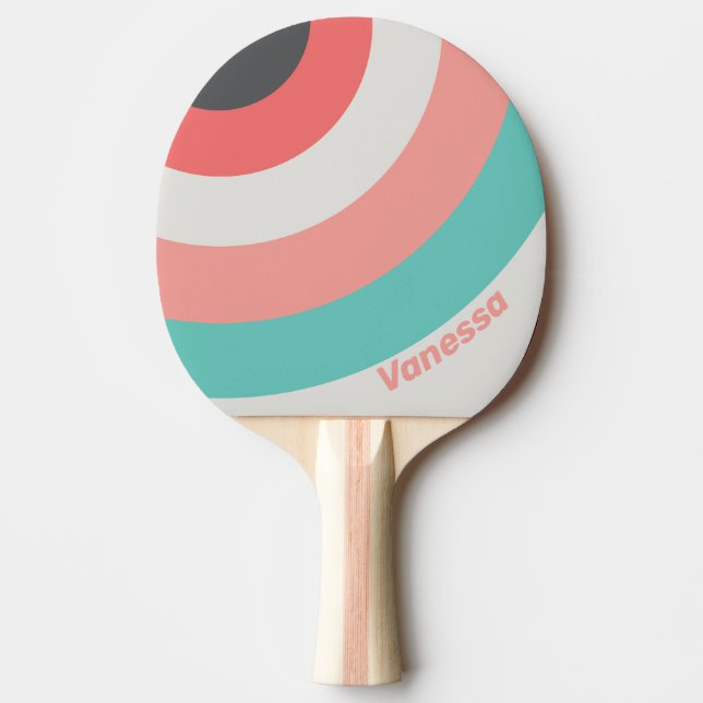 Sunbleached Coral Circle Stripe with Name Ping Pong Paddle (Front)