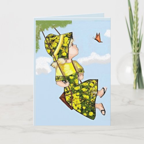 Sunbonnet and Butterfly Thinking of You Card