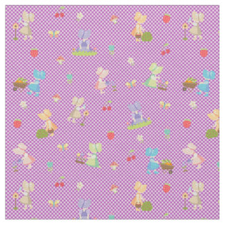 Sunbonnet Sue Gardening on Bias Violet Gingham Fabric