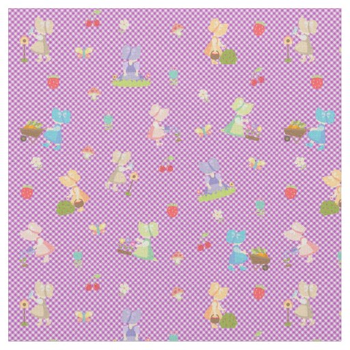 Sunbonnet Sue Gardening on Bias Violet Gingham Fabric