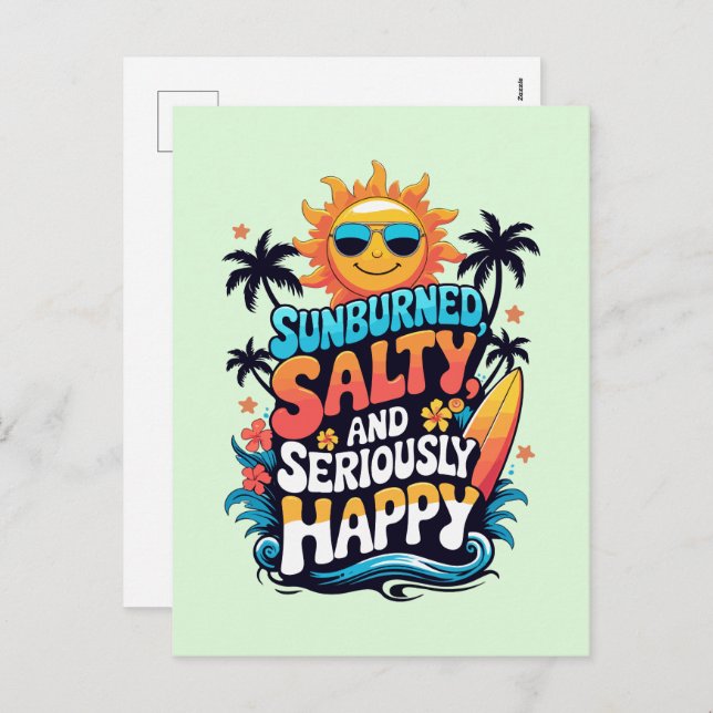 Sunburned Salty and Happy – Retro Beach Vibes Holiday Postcard (Front/Back)