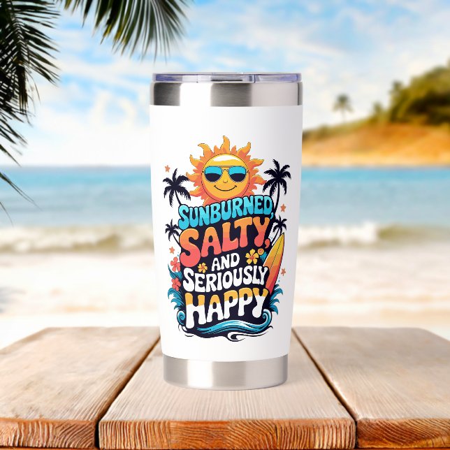 Sunburned Salty and Happy – Retro Beach Vibes Insulated Tumbler (Beach (Rotated))