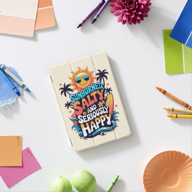 Sunburned Salty and Happy – Retro Beach Vibes iPad Mini Cover (In Situ)