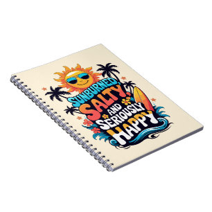 Sunburned Salty and Happy – Retro Beach Vibes Notebook