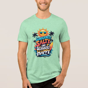 Sunburned Salty and Happy – Retro Beach Vibes Tri-Blend Shirt
