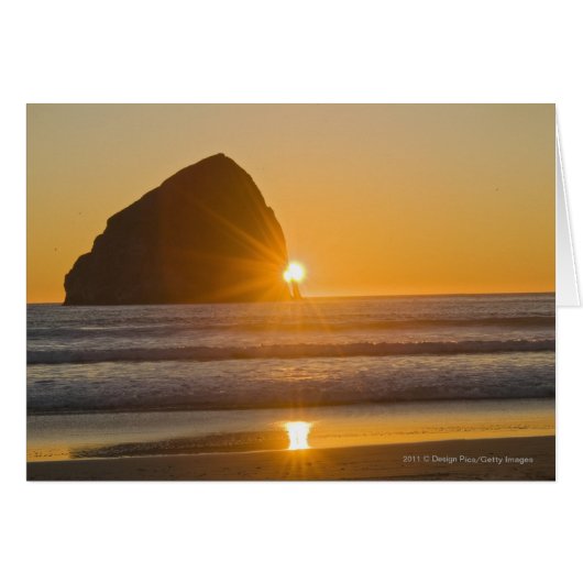 Sunburst And Haystack Rock At Cape Kiwanda Cards (Front Horizontal)
