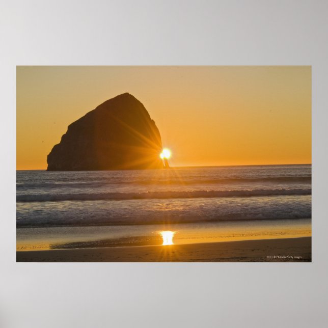 Sunburst And Haystack Rock At Cape Kiwanda Poster (Front)