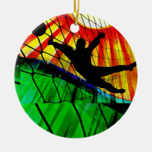 Sunburst and Net Soccer Goalie Invite Ceramic Ornament
