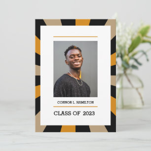 Sunburst   Black Gold Orange Photo Graduation Invitation