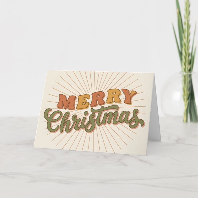 Sunburst Boho Merry Christmas Holiday Card (Front)