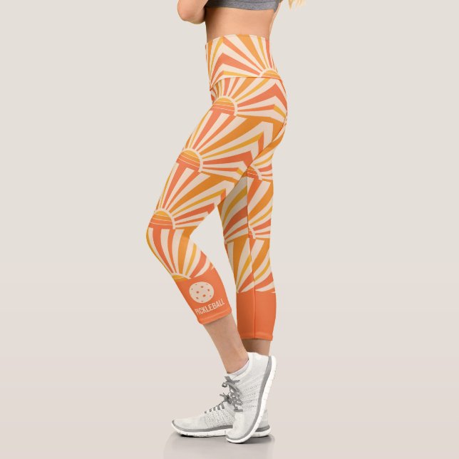 Sunburst Cool Retro 70s Custom Pickleball Capri Le Leggings (Left)