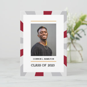 Sunburst   Crimson and Gray Photo Graduation Invitation