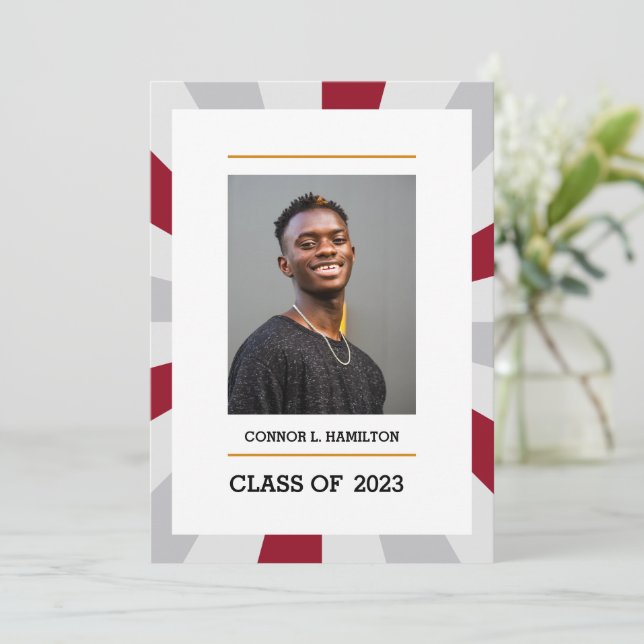 Sunburst | Crimson and Gray Photo Graduation Invitation (Standing Front)