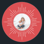 Sunburst Custom Photo | Red Christmas Classic Round Sticker<br><div class="desc">Stylish personalized photo sticker with customizable colors. Featuring my hand drawn sunburst that frames your photo.</div>