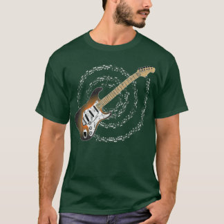 Sunburst Electric Guitar Spiraling Musical Notes  T-Shirt