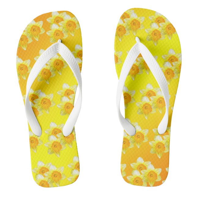 Sunburst Golden Daffodils, Thongs Flip Flops (Footbed)