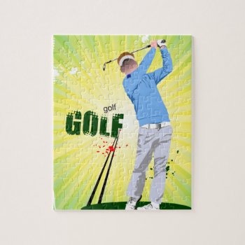 Sunburst Golfer Jigsaw Puzzle With Golfer by DKGolf at Zazzle
