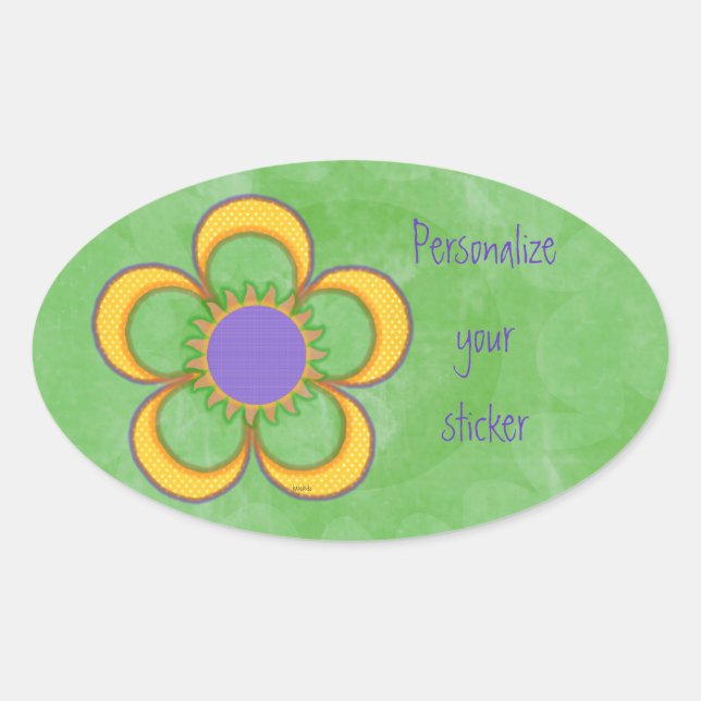 Sunburst Green Purple Polkadot Oval Sticker (Front)