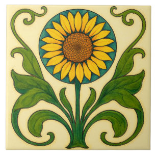 Sunburst Harmony: Nouveau Sunflower Ceramic Tile