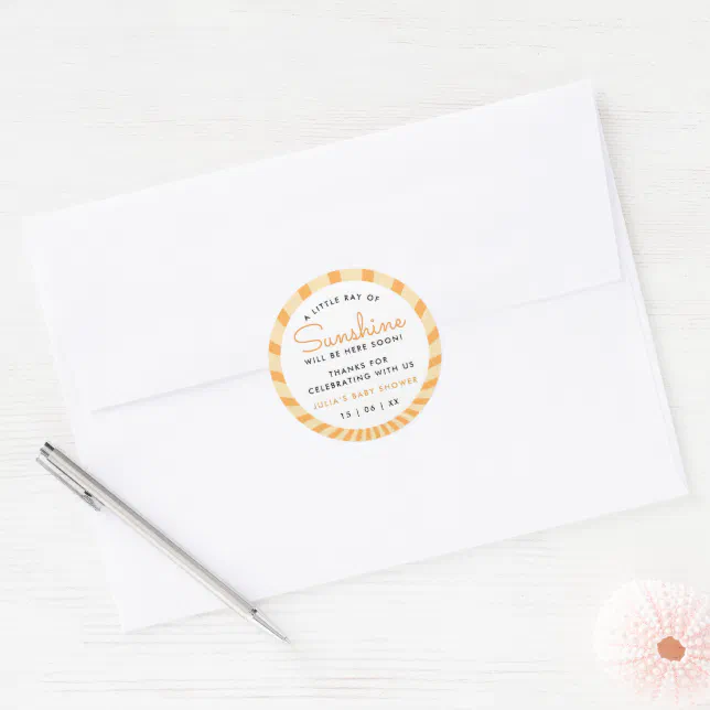 Sunburst Little Ray Of Sunshine Baby Shower Classic Round Sticker | Zazzle