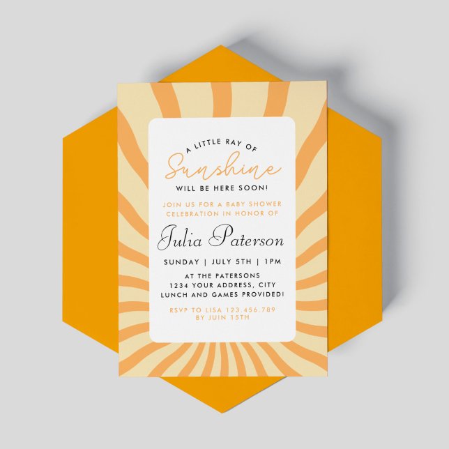 Sunburst Little Ray Of Sunshine Baby Shower Invitation (Creator Uploaded)