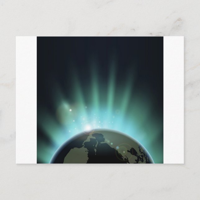 Sunburst over the world globe postcard (Front)