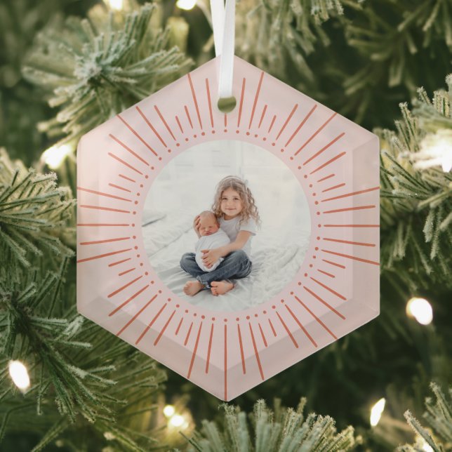 Sunburst Personalized Photo | Pink and Red Glass Ornament (Insitu)