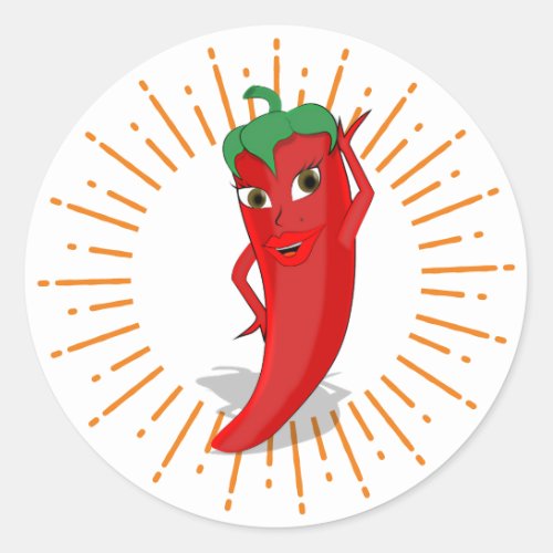 Sunburst Red Hot Pepper Diva Classic Round Sticker