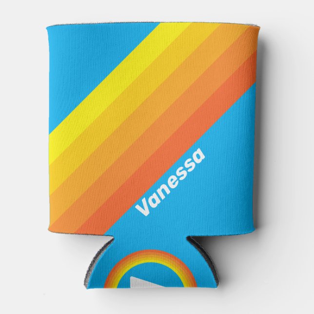 Sunburst Sea Stripes with Name Can Cooler (Front)