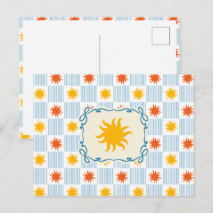 Sunburst Striped Checkerboard Postcard