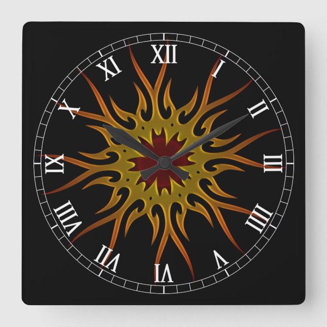 Sunburst Sun Rays Roman Numeral Clock (Front)