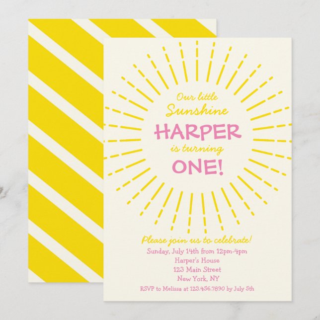 Sunburst Sunshine Birthday Party Invitation (Front/Back)