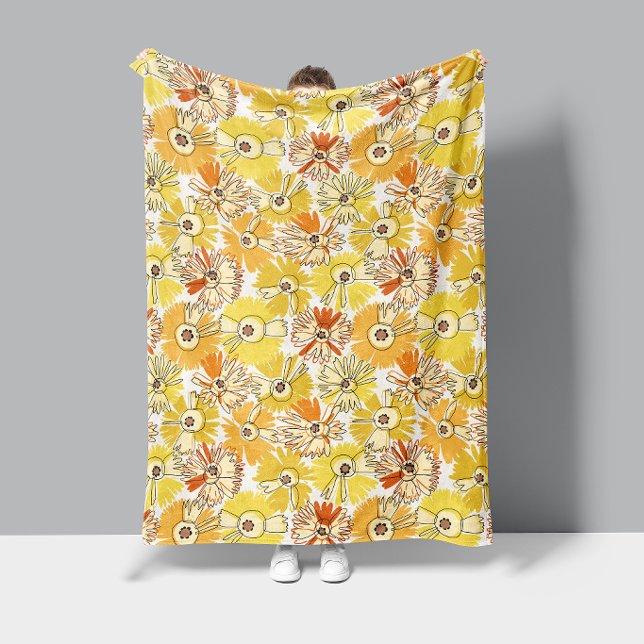 SunburstBloom-Radiant Floral Pattern In Warm Tones Fleece Blanket (Creator Uploaded)
