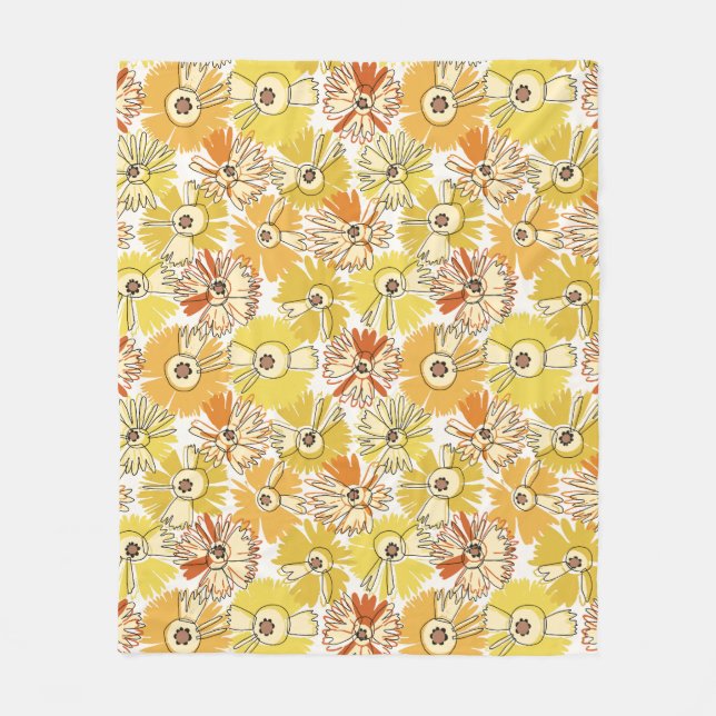 SunburstBloom-Radiant Floral Pattern In Warm Tones Fleece Blanket (Front)