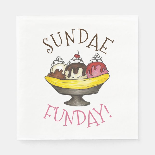 SUNDAE FUNDAY Banana Split Ice Cream Social Napkins (Front)