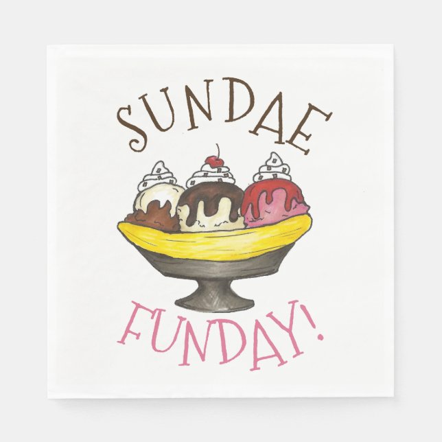SUNDAE FUNDAY Banana Split Ice Cream Social Napkins (Front)