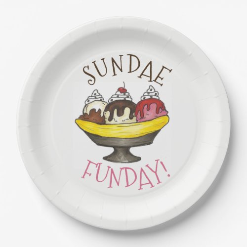 SUNDAE FUNDAY Banana Split Ice Cream Social Paper Plates