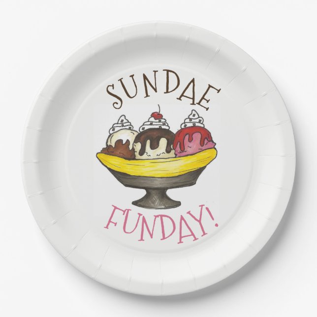 SUNDAE FUNDAY Banana Split Ice Cream Social Paper Plates (Front)