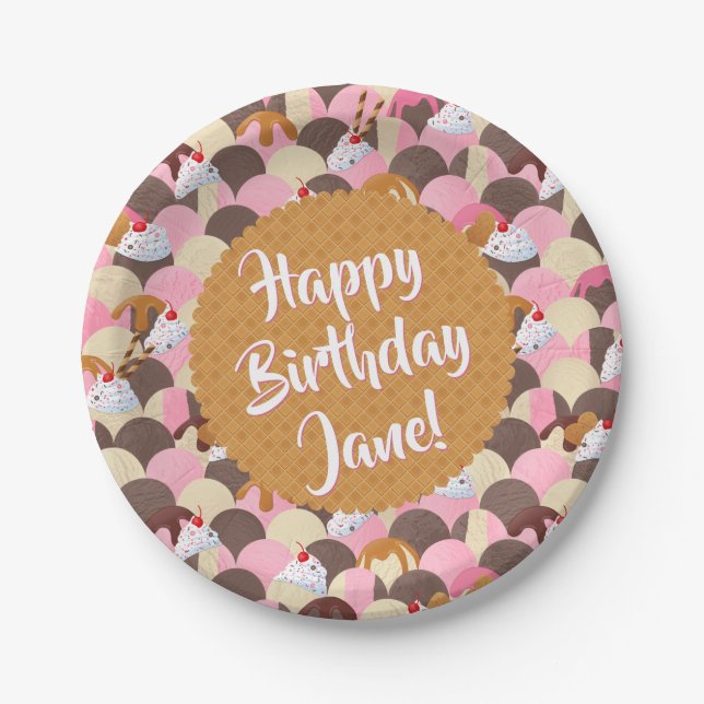 Sundae Ice Cream Birthday Paper Plates (Front)
