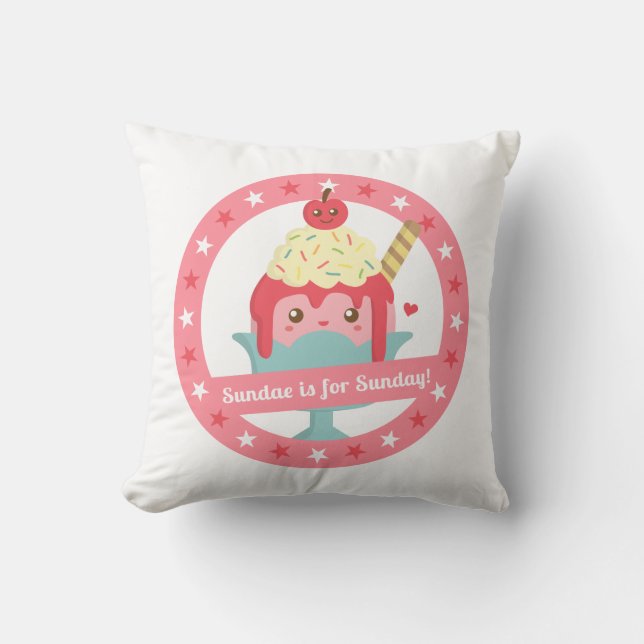 Sundae is for Sunday! Cute Cartoon Sundae Throw Pillow (Front)